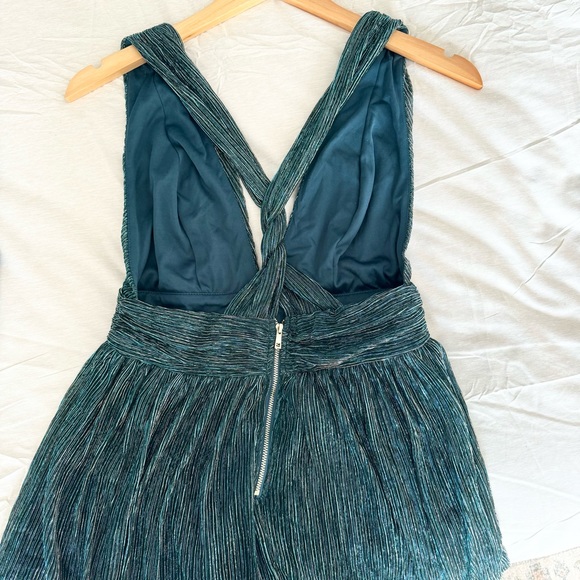Lulu’s Ailey Gold and Teal Blue Skater Dress - Picture 6 of 8